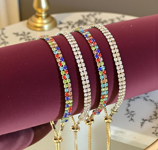 12 Pulseras Doradas Pedreria Ajustable $11.9 c/u