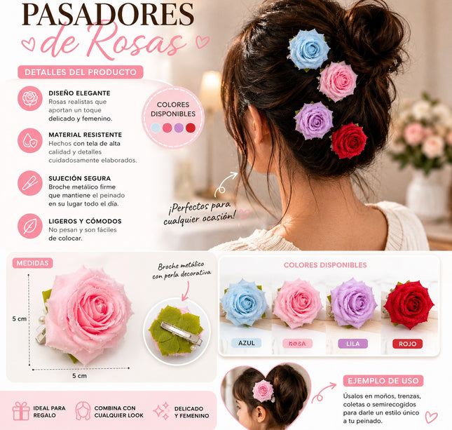 12 Pasador Rosa Hermosa con Detalle de Gotas $12.5 c/u