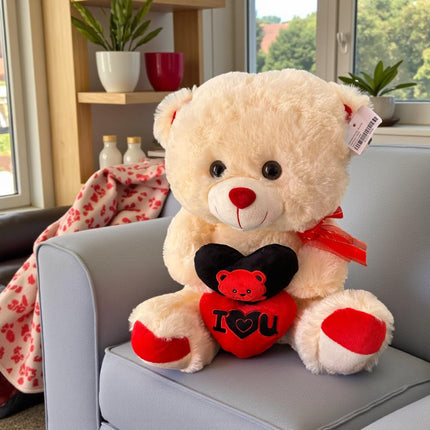 Oso de Peluche Con Corazones Grande Rojo/Blanco