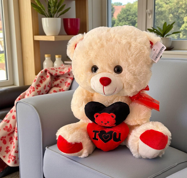 Oso de Peluche Con Corazones "San Valentin" Grande Rojo/Blanco