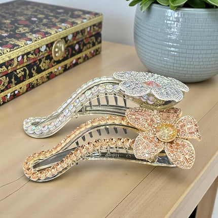 12 Pinzas para Cabello Pedreria Flores $16 c/u