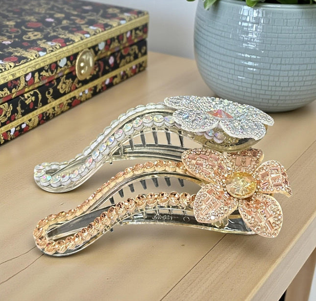 12 Pinzas para Cabello Pedreria Flores $16 c/u