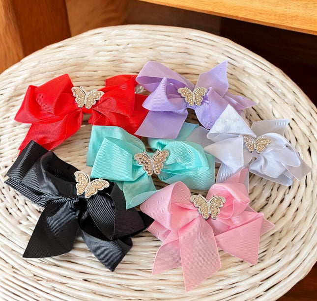12 Moños Dobles Hermosos con Mariposa de Pedreria $5.9 c/u