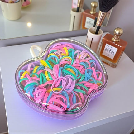 12 Estuches Manzanas con Ligas para Cabello de Colores $9.9 c/u