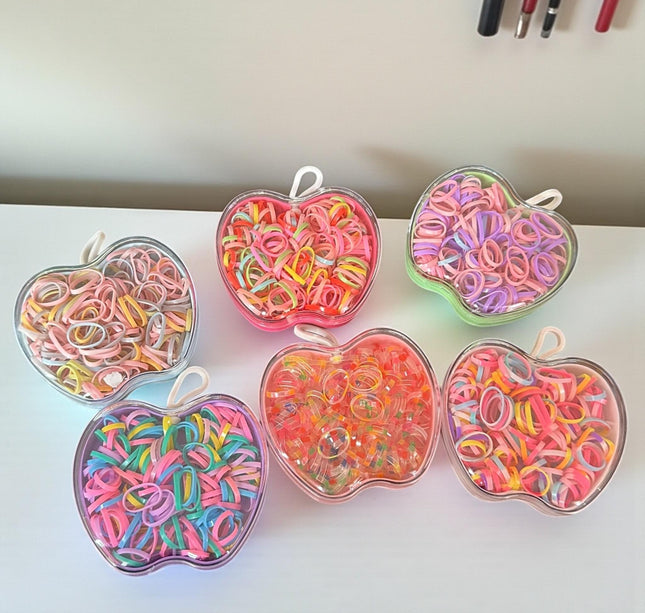 12 Estuches Manzanas con Ligas para Cabello de Colores $9.9 c/u