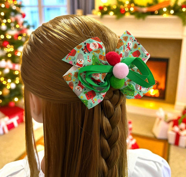 12 Moños Dobles Navideños con PomPom $6.5 c/u