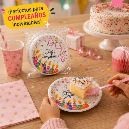 6 Sets Platos "Feliz Cumpleaños" para Fiesta Decorados Pasteleros $20 c/u