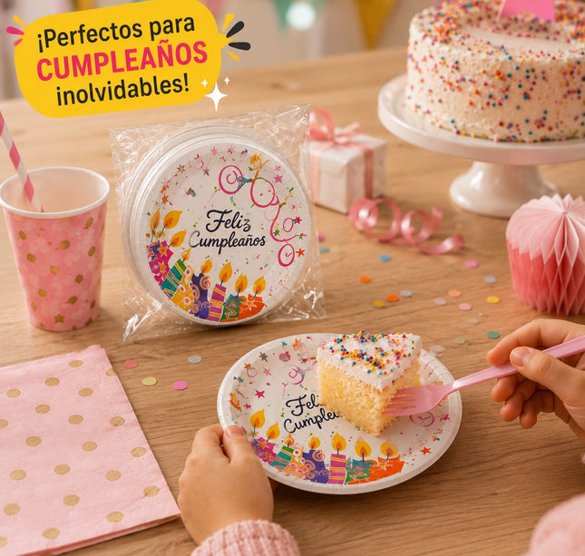 6 Sets Platos "Feliz Cumpleaños" para Fiesta Decorados Pasteleros $20 c/u