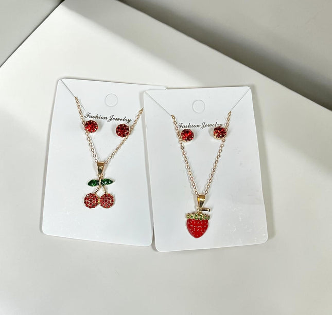 12 Sets Cereza Collar y Aretes Dorados $10 c/u