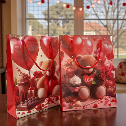 12 Bolsas para Regalo Ositos Corazones "San Valentin" $5.9 c/u
