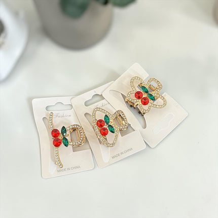 12 Pinzas Cereza con Pedrería  Diseños $13 c/u