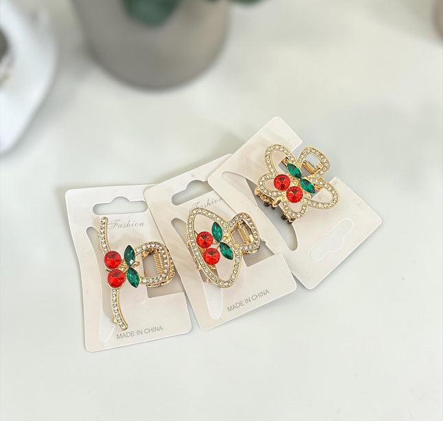 12 Pinzas Cereza con Pedrería  Diseños $13 c/u
