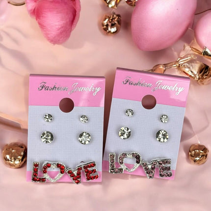 12 Sets de 3 Pares de Aretes Love $7.8 c/u