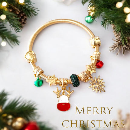 12 Pulseras tipo pandora Dije Navideño Doradas $13.9 c/u