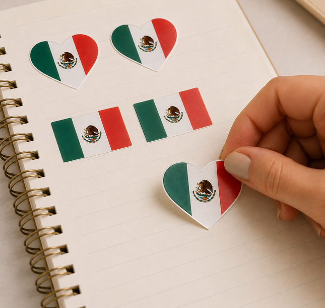 12 Sets de 5 Planillas de Stickers Bandera de Mexico $7.5 c/u