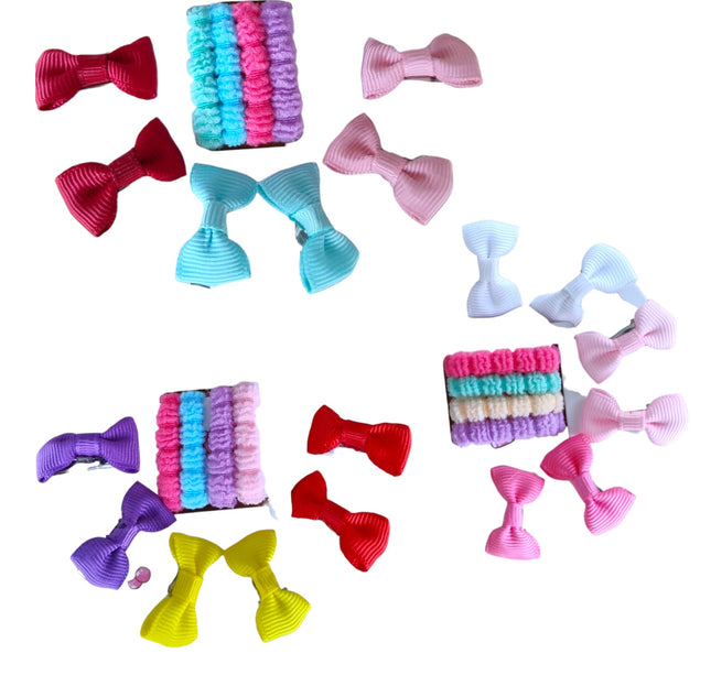 12 Sets de Moñitos y Ligas colores $8.88 c/u