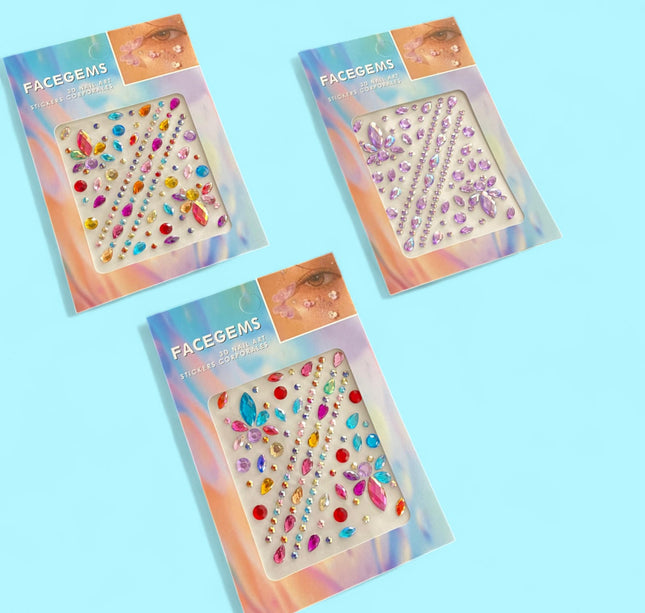 12 Planillas sticker piedras para el rostro $8.20 c/u
