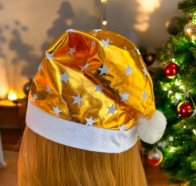 12 Gorros Navideño Metalico Decorado Rojo/Amarillo $14.17 c/u