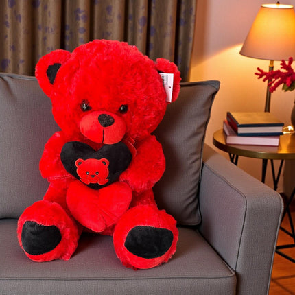 Oso de Peluche Con Corazones Grande Rojo/Blanco