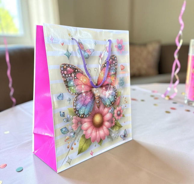 12 Bolsas para Regalo Mariposas y Flores $6.9 c/u
