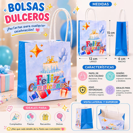 Exclusivo Tienda en linea 💥💎12 Bolsas/Dulceros "Feliz cumpleaños" $5.7 c/u