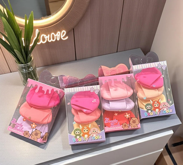 12 Sets Mini Borlas Corazones Maquillaje $6.3 c/u