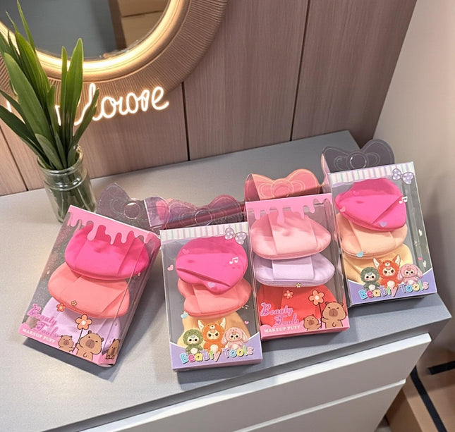 12 Sets Mini Borlas Corazones Maquillaje $6.3 c/u