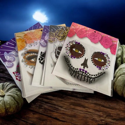 12 sticker Pedreria para rostro colores Halloween $9.9 c/u