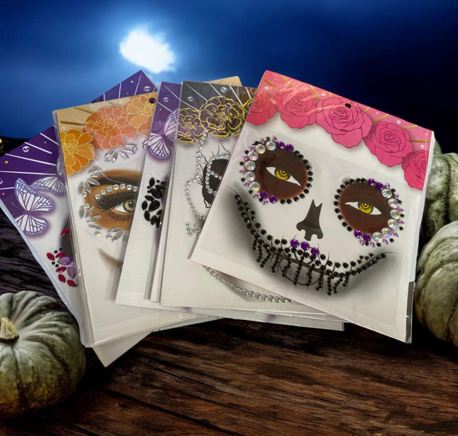 12 sticker Pedreria para rostro colores Halloween $9.9 c/u