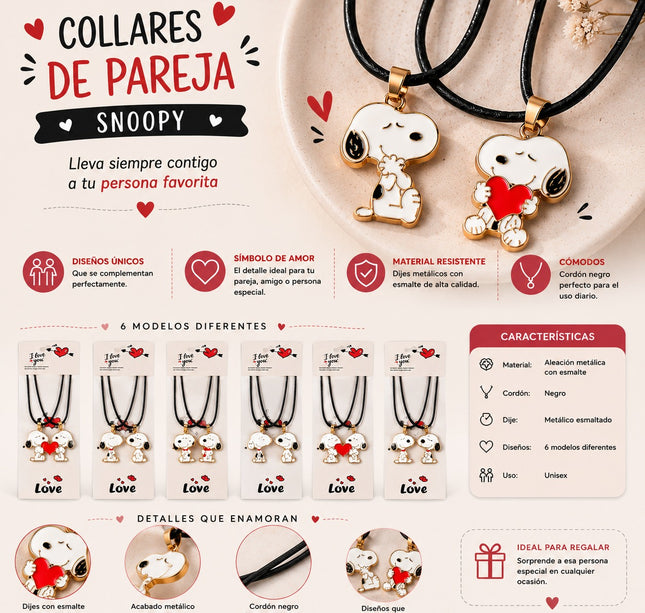 12 Duos Collares Snoppy "I Love You" $11 c/u