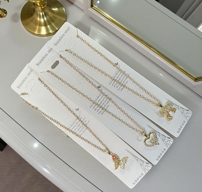 12 Collar Acero Inoxidable Figuras con Pedreria Dorado/Plateado $10 c/u