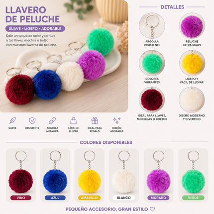 12 Llaveros PomPom Hermoso $6.9 c/u