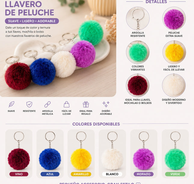 12 Llaveros PomPom Hermoso $6.9 c/u