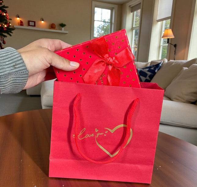 Caja de Rosas y Set de Joyeria Acero Inoxidable, con Bolsa de Regalo Incluida "San Valentin"