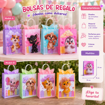 12 Bolsas Mascotas Papel Chicas para Regalo $5.15 c/u