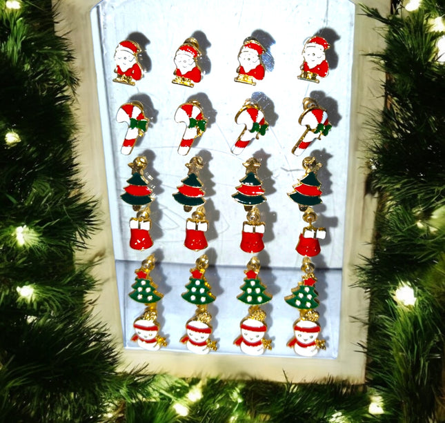 12 Pares de Aretes Navideños $6.75 C/U