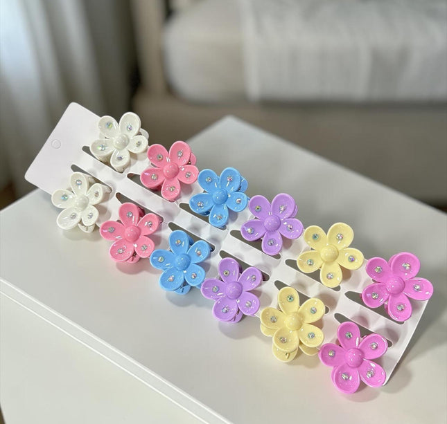 12 Pares de Pinzas Flores Pedreria $7.5 c/u
