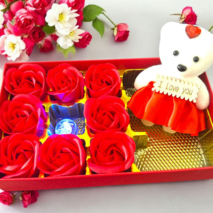 3 Caja de Flores con Osito y Luz de Regalo $75 c/u