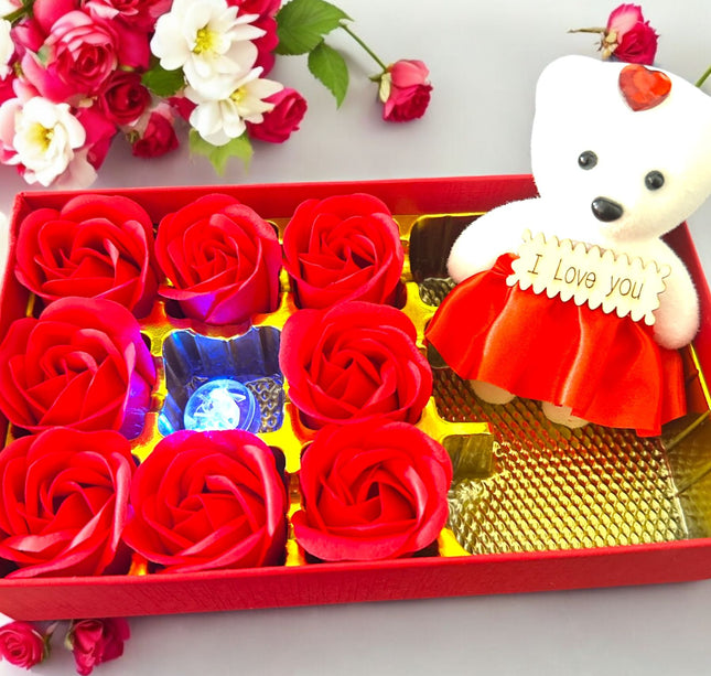 3 Caja de Flores con Osito y Luz de Regalo $75 c/u