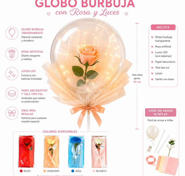 Globo Burbuja con Rosa y Luz