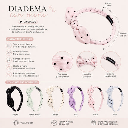 12 Diademas Puntos con Moño Colores $13.5 c/u