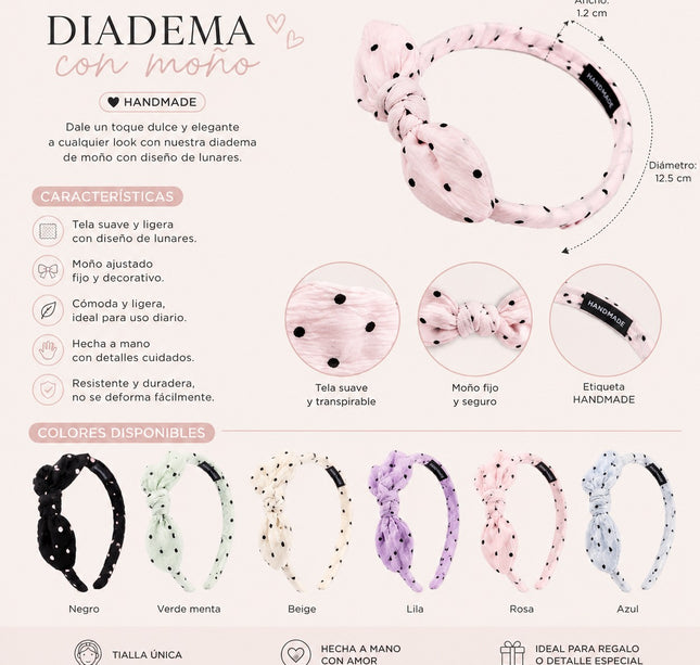 12 Diademas Puntos con Moño Colores $13.5 c/u