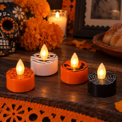 24 Velitas Halloween Led, Calabacitas/Fantasmas/Telaraña $5.9 c/u