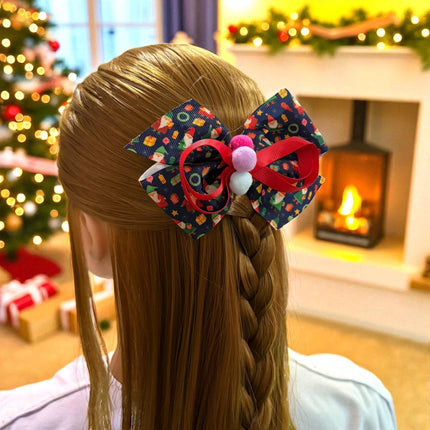 12 Moños Dobles Navideños con PomPom $6.5 c/u