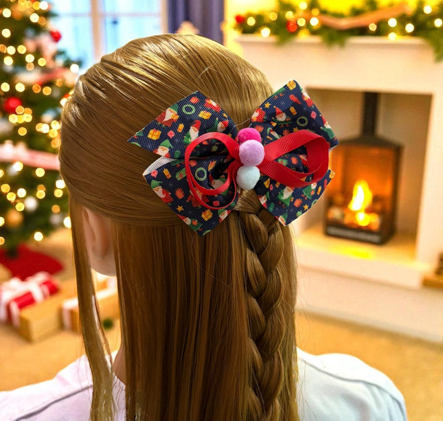 12 Moños Dobles Navideños con PomPom $6.5 c/u