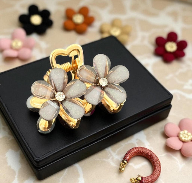 12 Pinzas Flores Doradas con Pedreria Colores $11.5 c/u