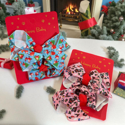 12 Pares de Moñitos Navideños Estampados $7.5 c/u