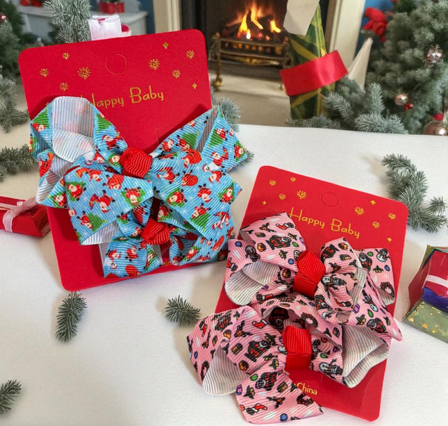 12 Pares de Moñitos Navideños Estampados $7.5 c/u