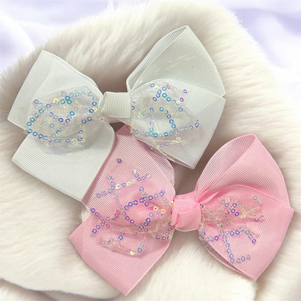 12 Moños Colores Dobles con Lentejuelas $6.3 c/u