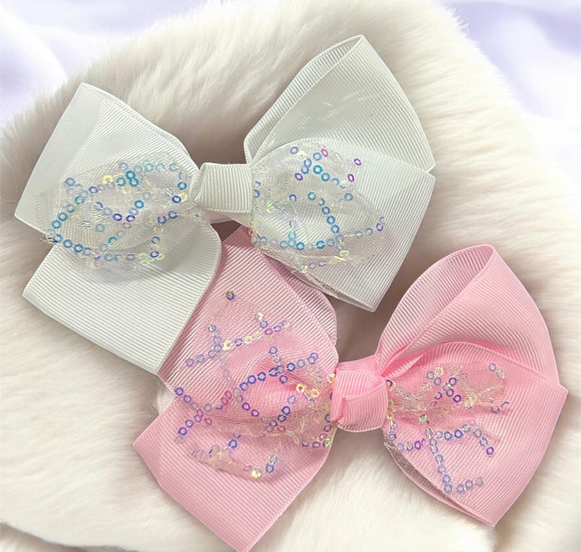 12 Moños Colores Dobles con Lentejuelas $6.3 c/u